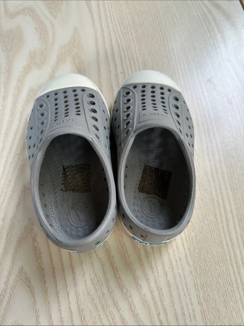 Native Jefferson Kids Slip-On Shoe - Pigeon Grey & Shell White